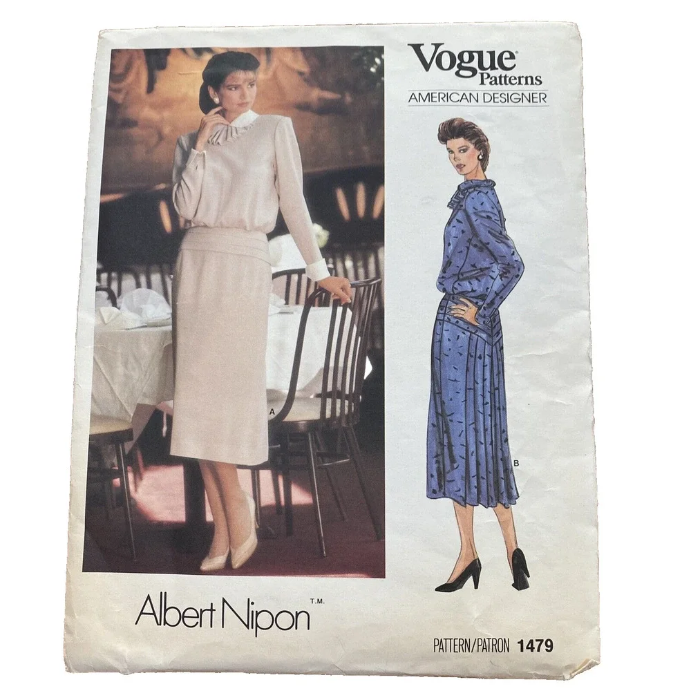 Vintage Vogue Sewing Pattern 1479 American Designer Albert Nipon Dress Size 10